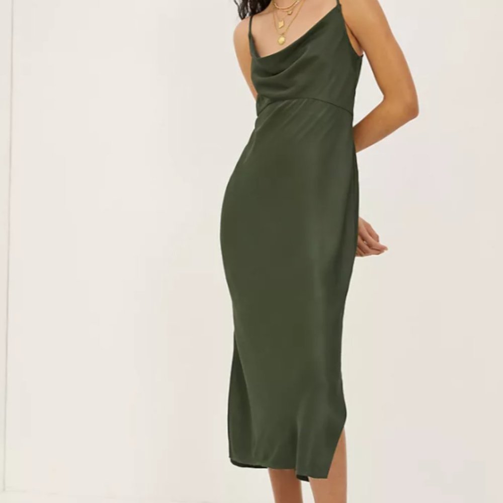 Anthropologie Elyse Bias Slip Midi Dress - Moss/Green